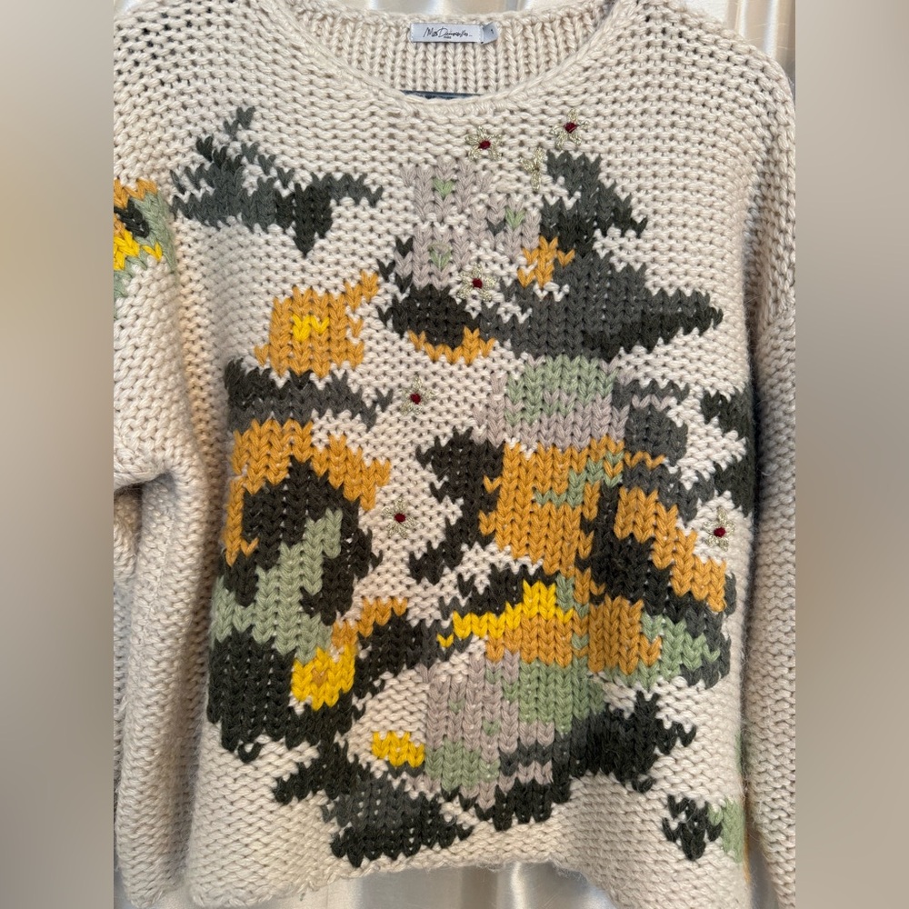 Mes Demoiselles Paris Jardin Floral Chunky Knit Alpaca Wool Sweater Size Small - Picture 3 of 8